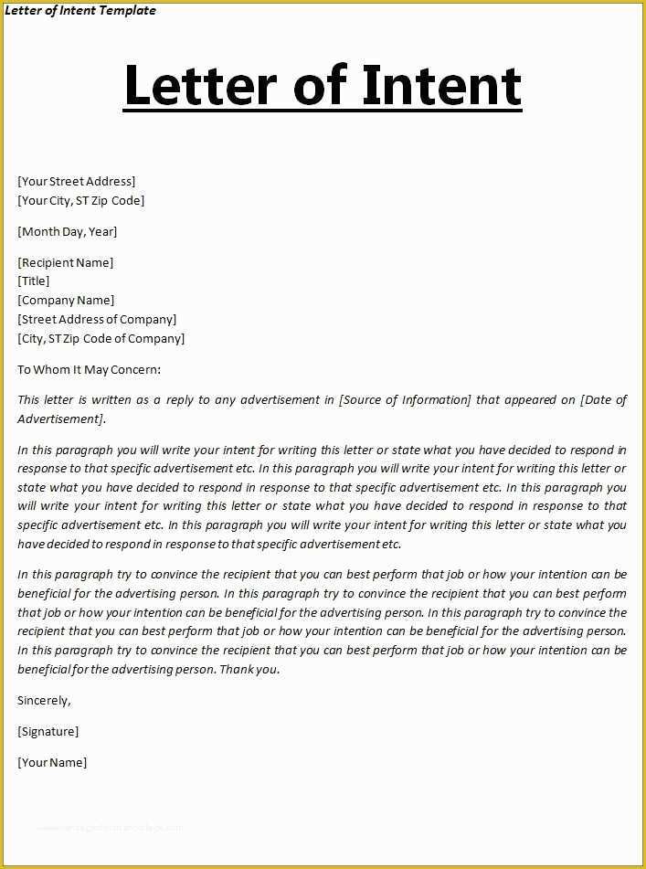 Free Letter Of Intent to Sue Template Of Letter Of Intent Template