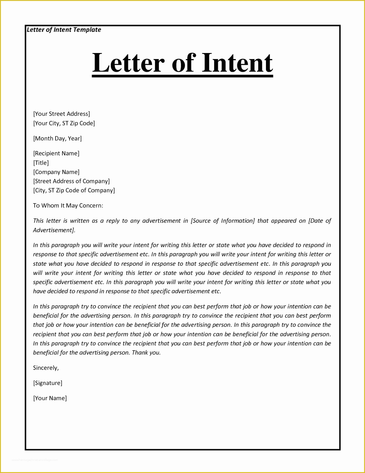 Free Letter Of Intent to Sue Template Of Sample Letter Of Intent for Business