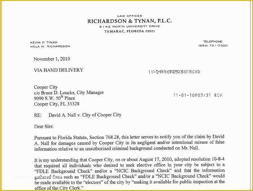 Free Letter Of Intent to Sue Template Of Victim Of Smear Campaign May Sue Cooper City