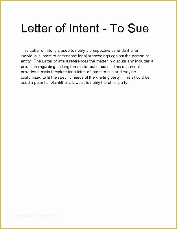 Free Letter Of Intent to Sue Template Of Wel E to Docs 4 Sale