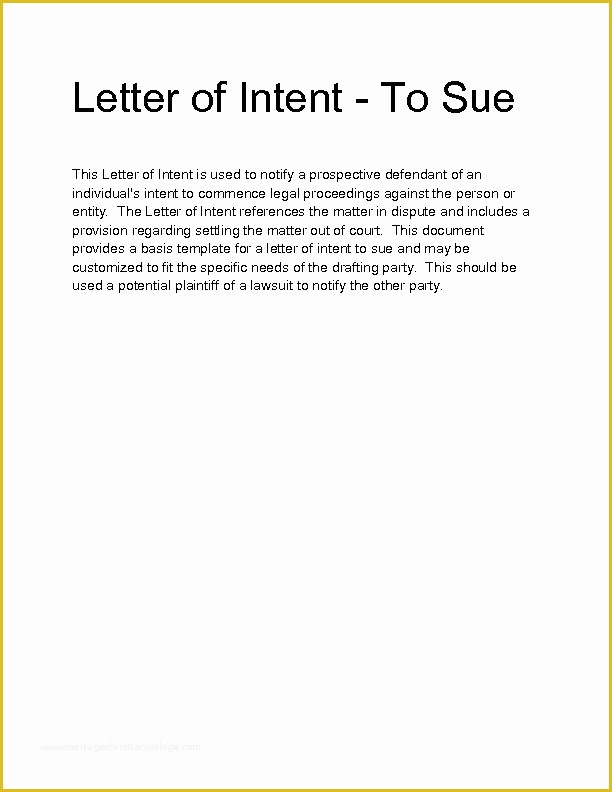 Free Letter Of Intent to Sue Template Of Wel E to Docs 4 Sale