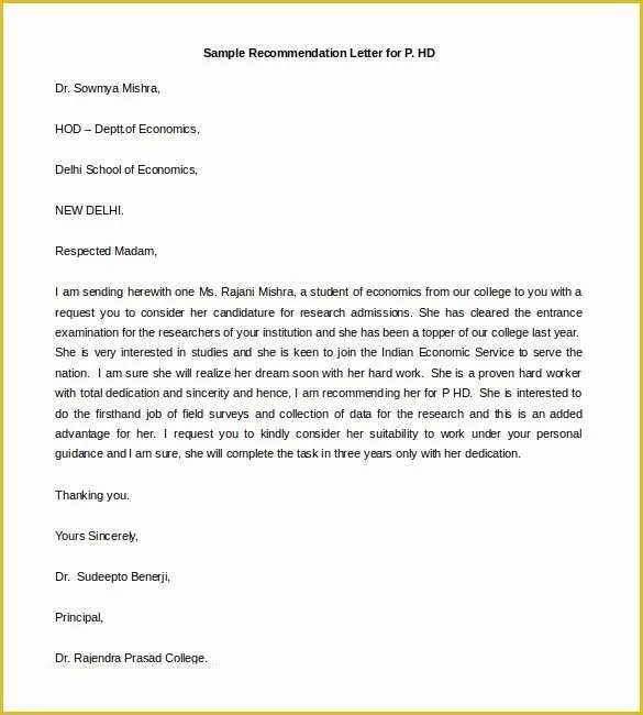 Free Letter Of Recommendation Template Of 30 Re Mendation Letter Templates Pdf Doc