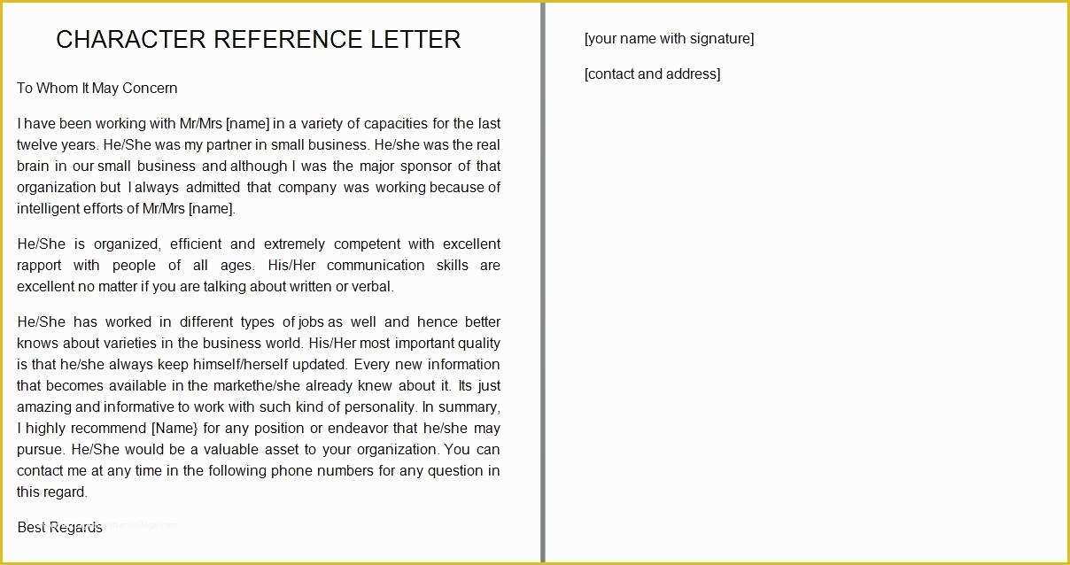 Free Letter Of Recommendation Template Of 41 Free Awesome Personal Character Reference Letter