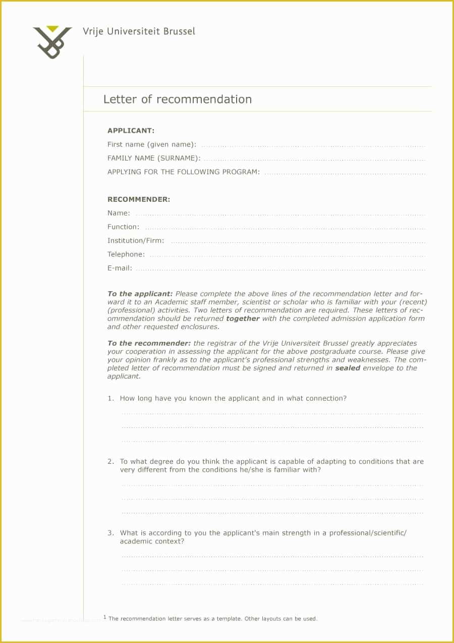 Free Letter Of Recommendation Template Of 43 Free Letter Of Re Mendation Templates & Samples