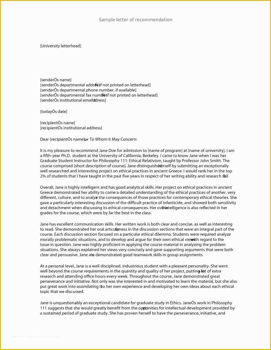 Free Letter Of Recommendation Template Of 43 Free Letter Of Re Mendation Templates & Samples