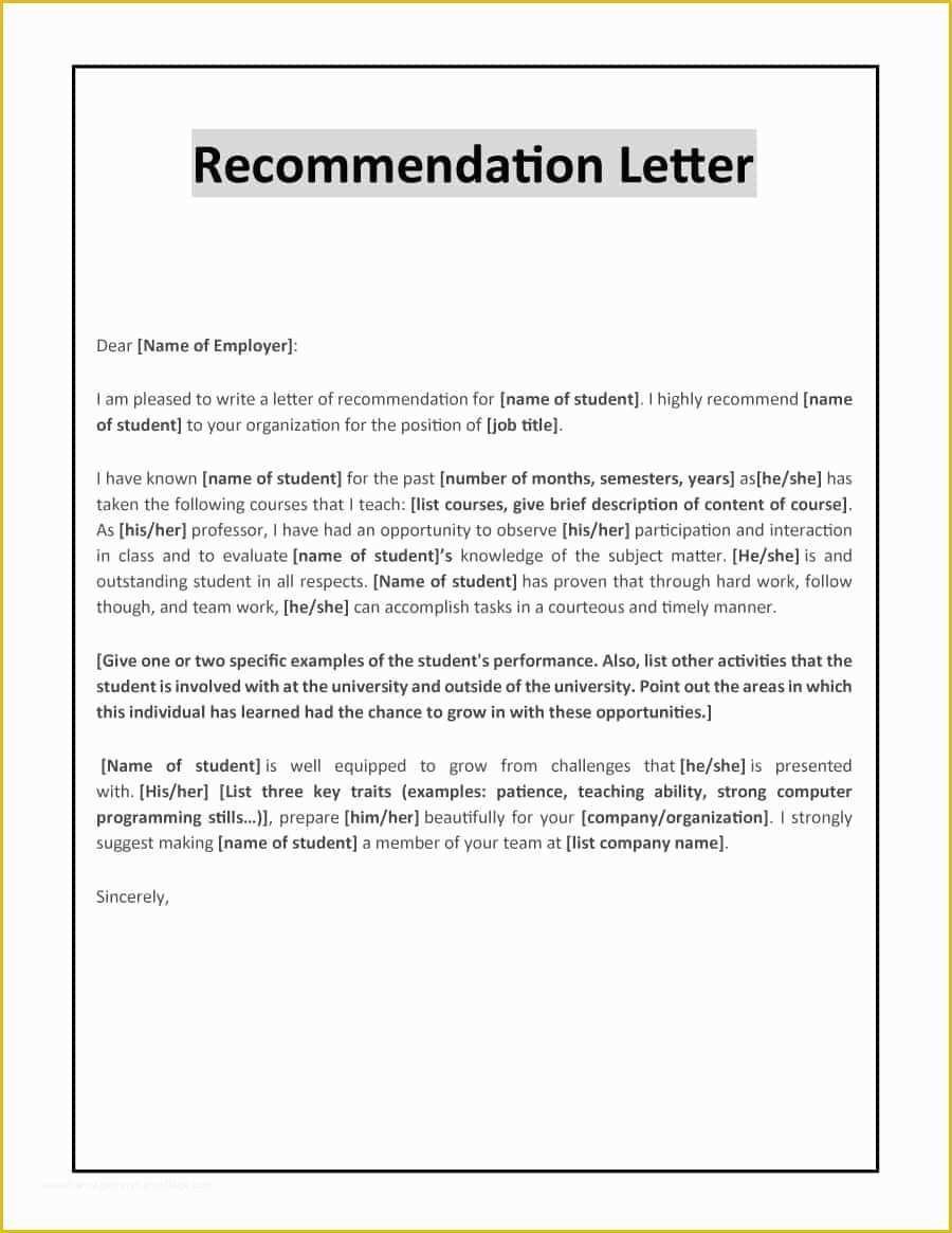 Free Letter Of Recommendation Template Of 43 Free Letter Of Re Mendation Templates &amp; Samples