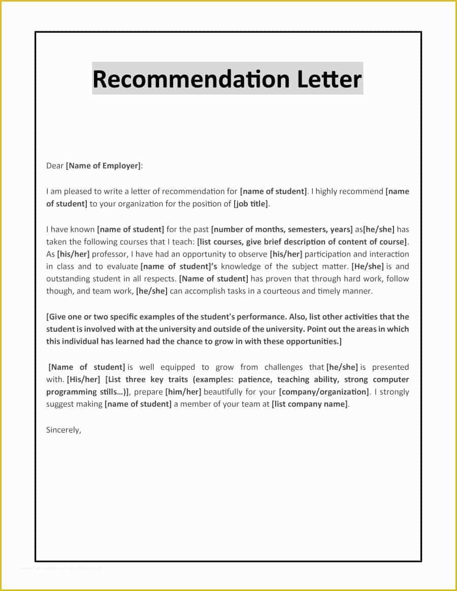 Free Letter Of Recommendation Template Of 43 Free Letter Of Re Mendation Templates & Samples