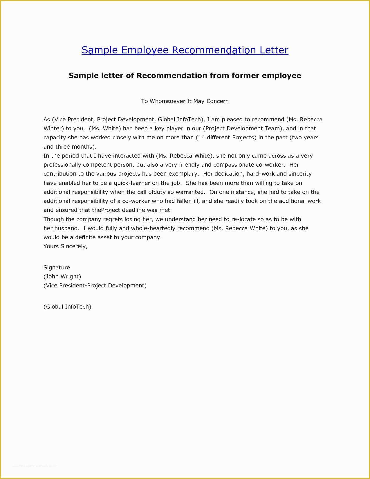 Free Letter Of Recommendation Template Of [free] Letter Of Re Mendation Examples Samples