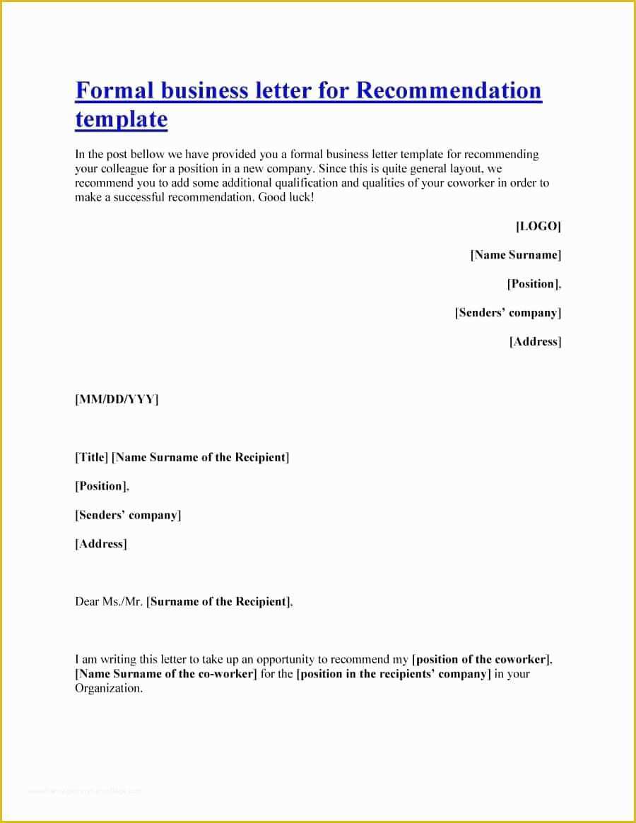 Free Letter Of Recommendation Template Of Letter Re Mendation Template