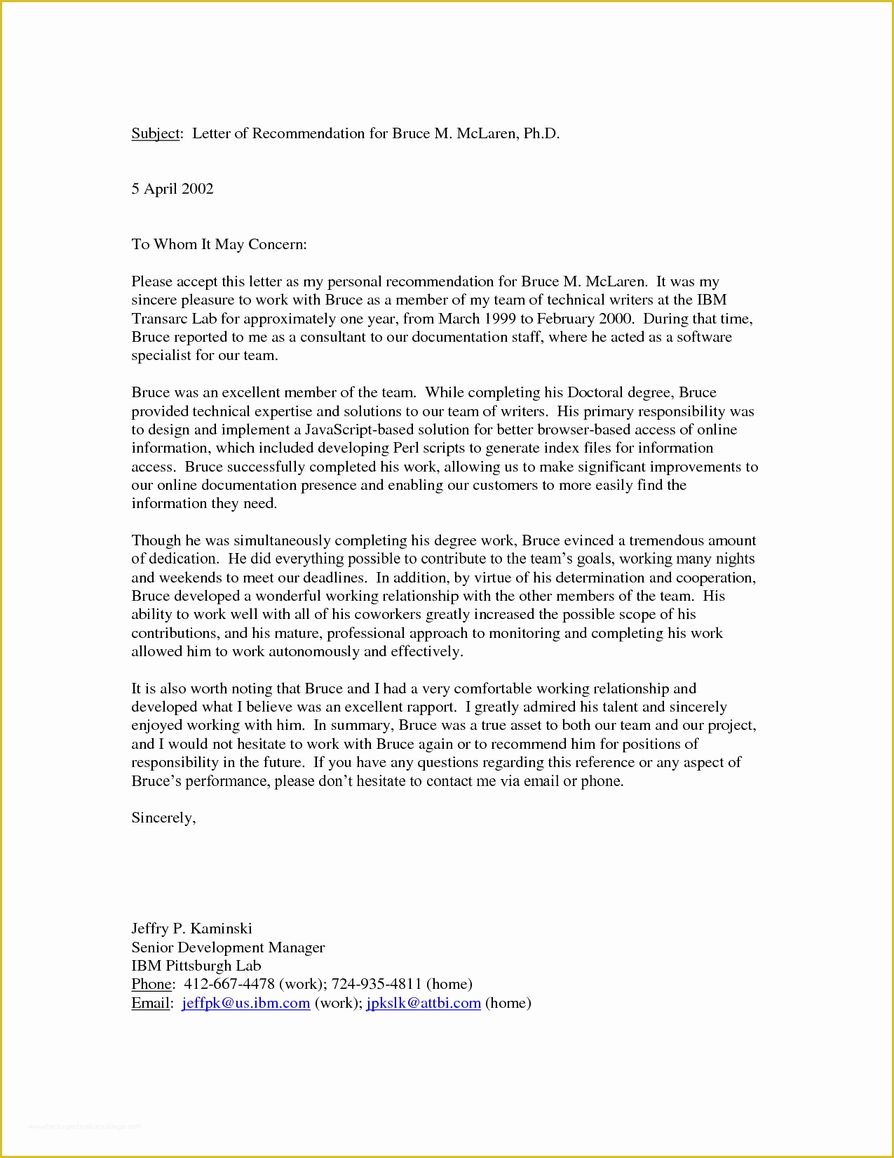 Free Letter Of Recommendation Template Of Personal Letter Re Mendation