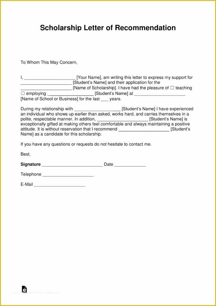 Free Letter Of Recommendation Template Of Re Mendation Letter for Scholarship