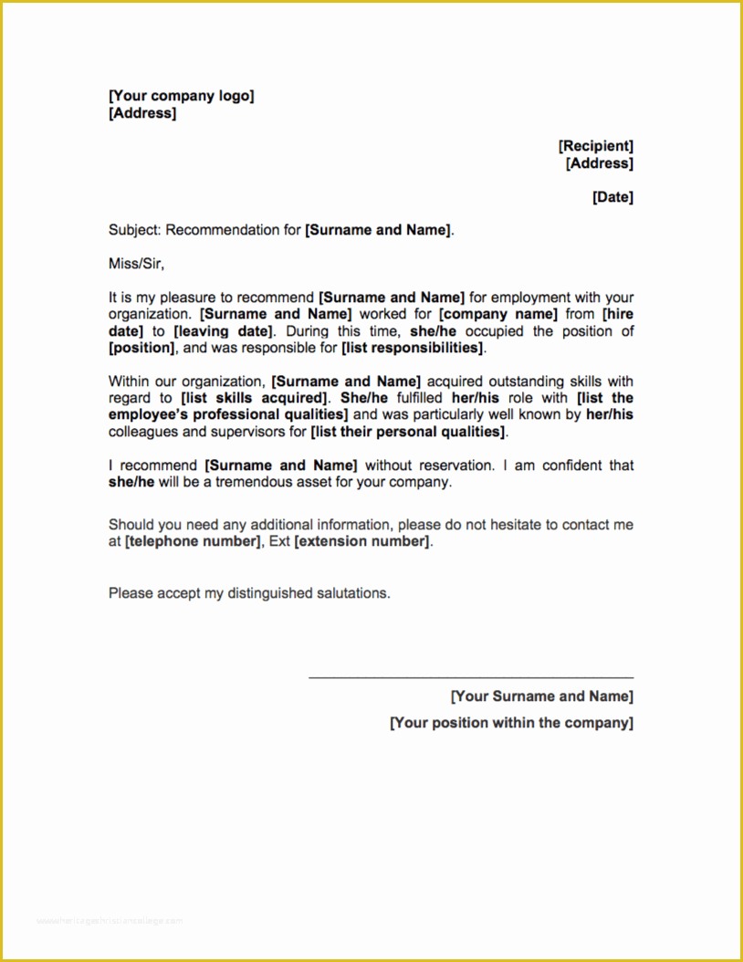 Free Letter Of Recommendation Template Of Reference Letter Template Free Hr tools