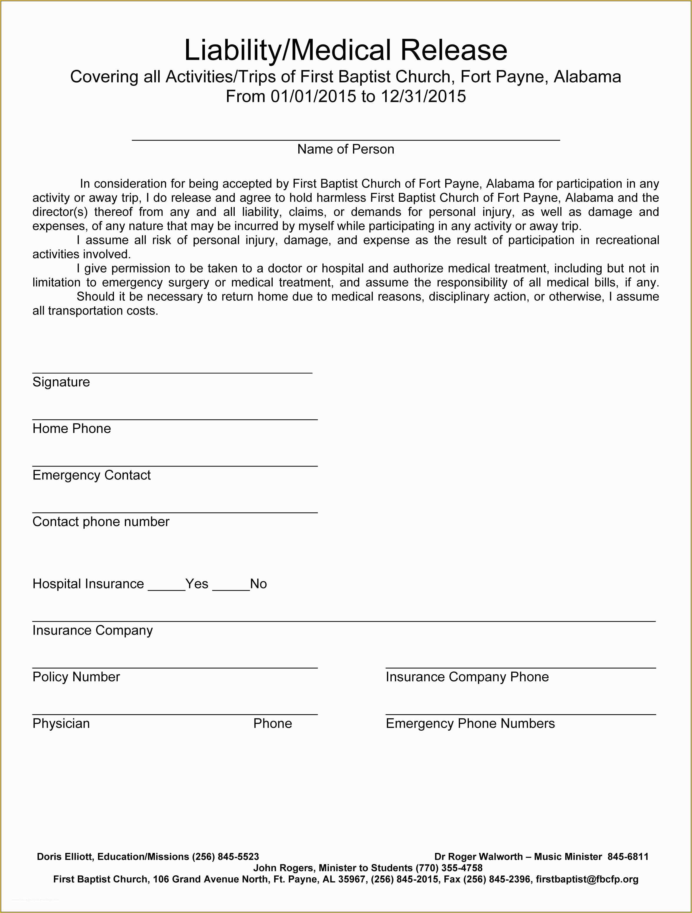 Free Liability Release form Template Of Medical Release form for Adults – Templates Free Printable