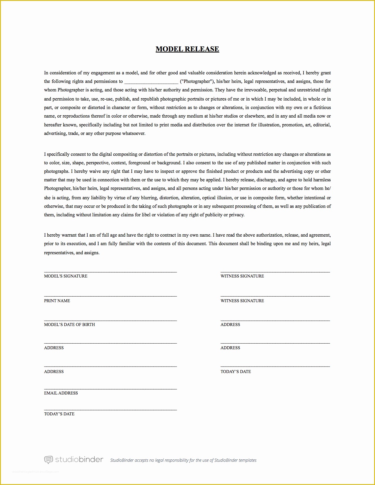 Free Liability Release form Template Of the Best Free Model Release form Template for Graphy