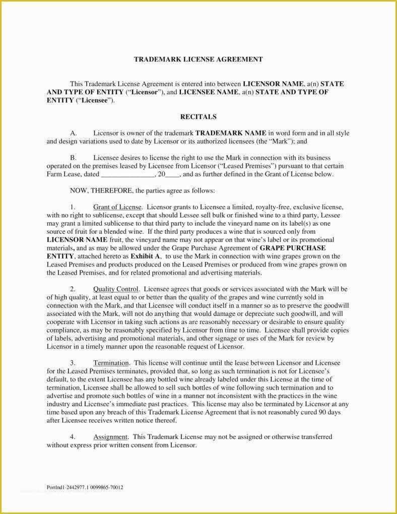 Free License Agreement Template Of 5 Trademark License Agreement Templates Pdf