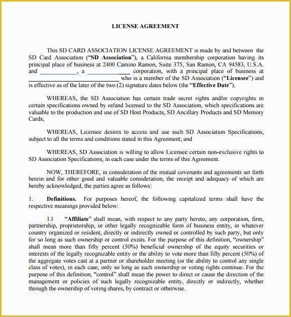 Free License Agreement Template Of 6 Sample Licensing Agreements