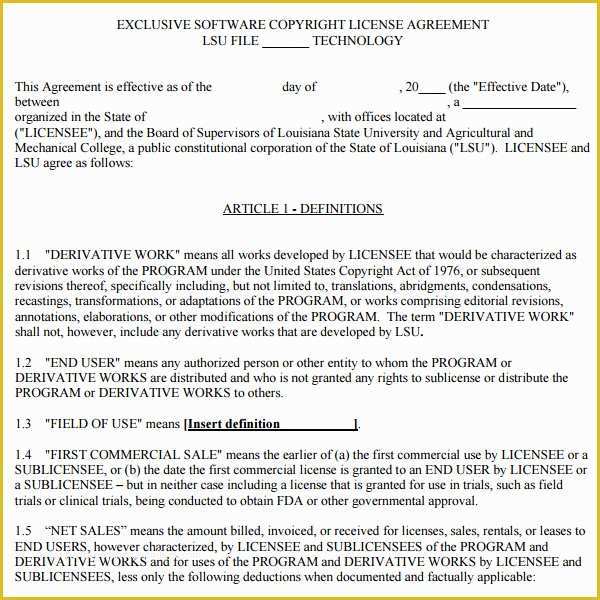 Free License Agreement Template Of 8 Sample Useful software License Agreement Templates