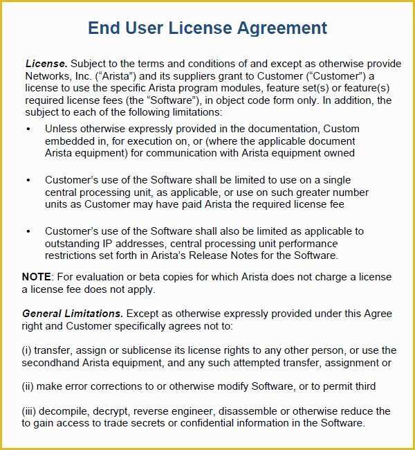 Free License Agreement Template Of End User License Agreement 6 Free Pdf Doc Download