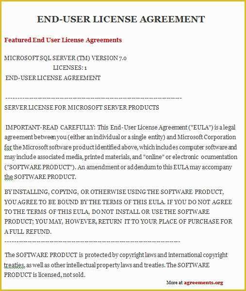 Free License Agreement Template Of End User License Agreement Sample