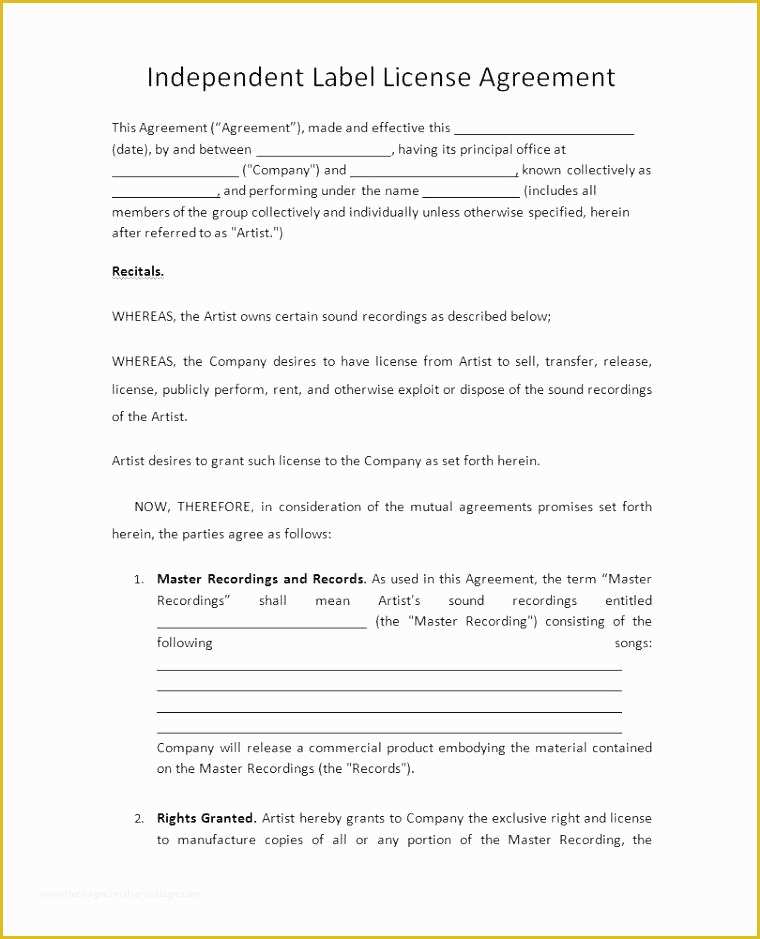 Free License Agreement Template Of Royalty License Agreement Template Free Templates for Word