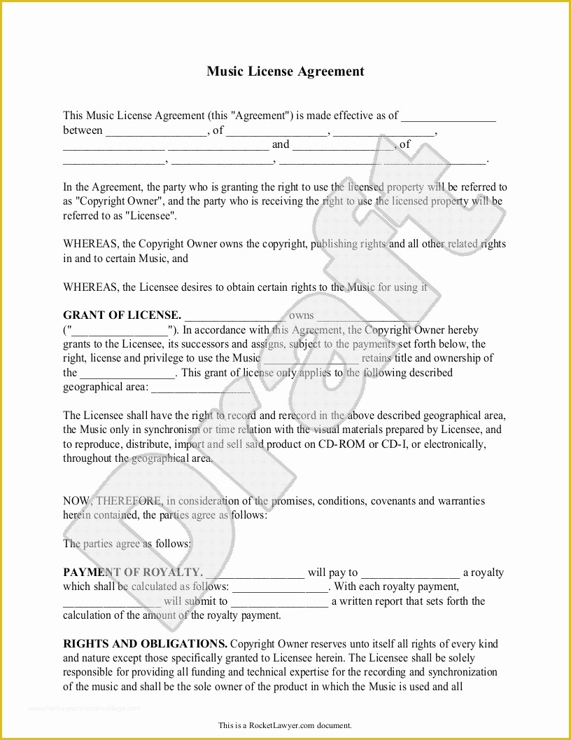 Free License Agreement Template Of Sample Music License Agreement form Template