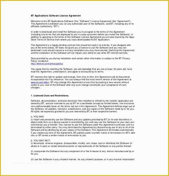 Free License Agreement Template Of Sample software License Agreement Template