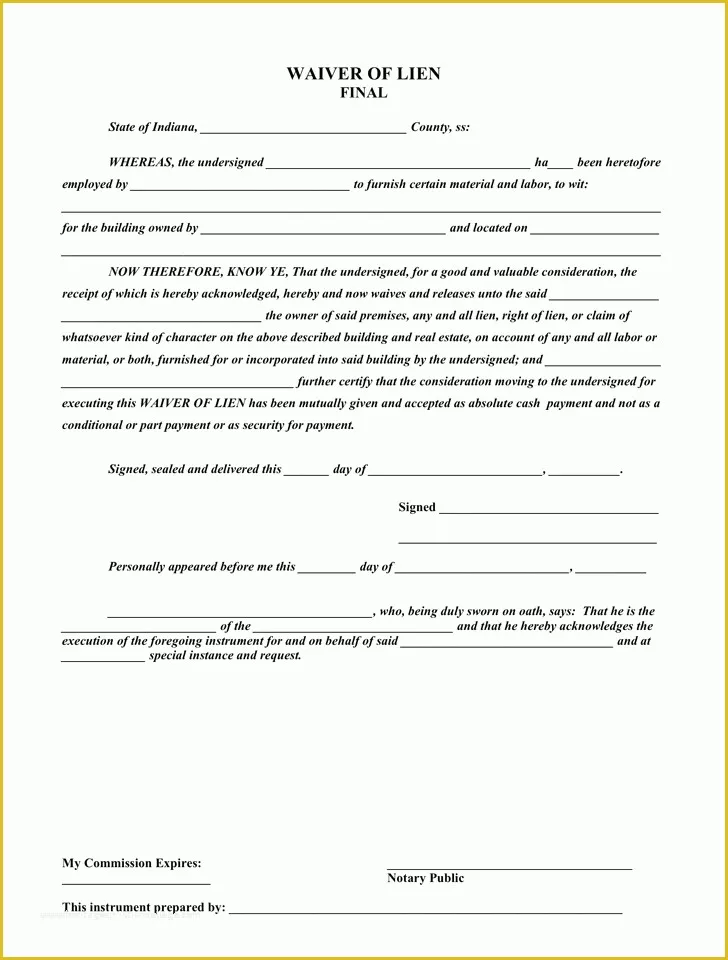 Free Lien Release form Template Of 5 Final Lien Release Templates Word Excel Templates