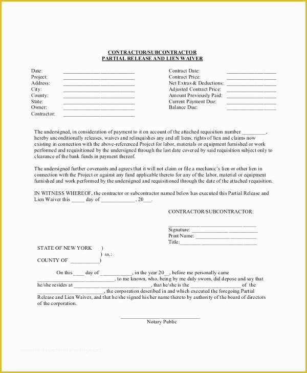 Free Lien Release form Template Of 8 Lien Waiver forms