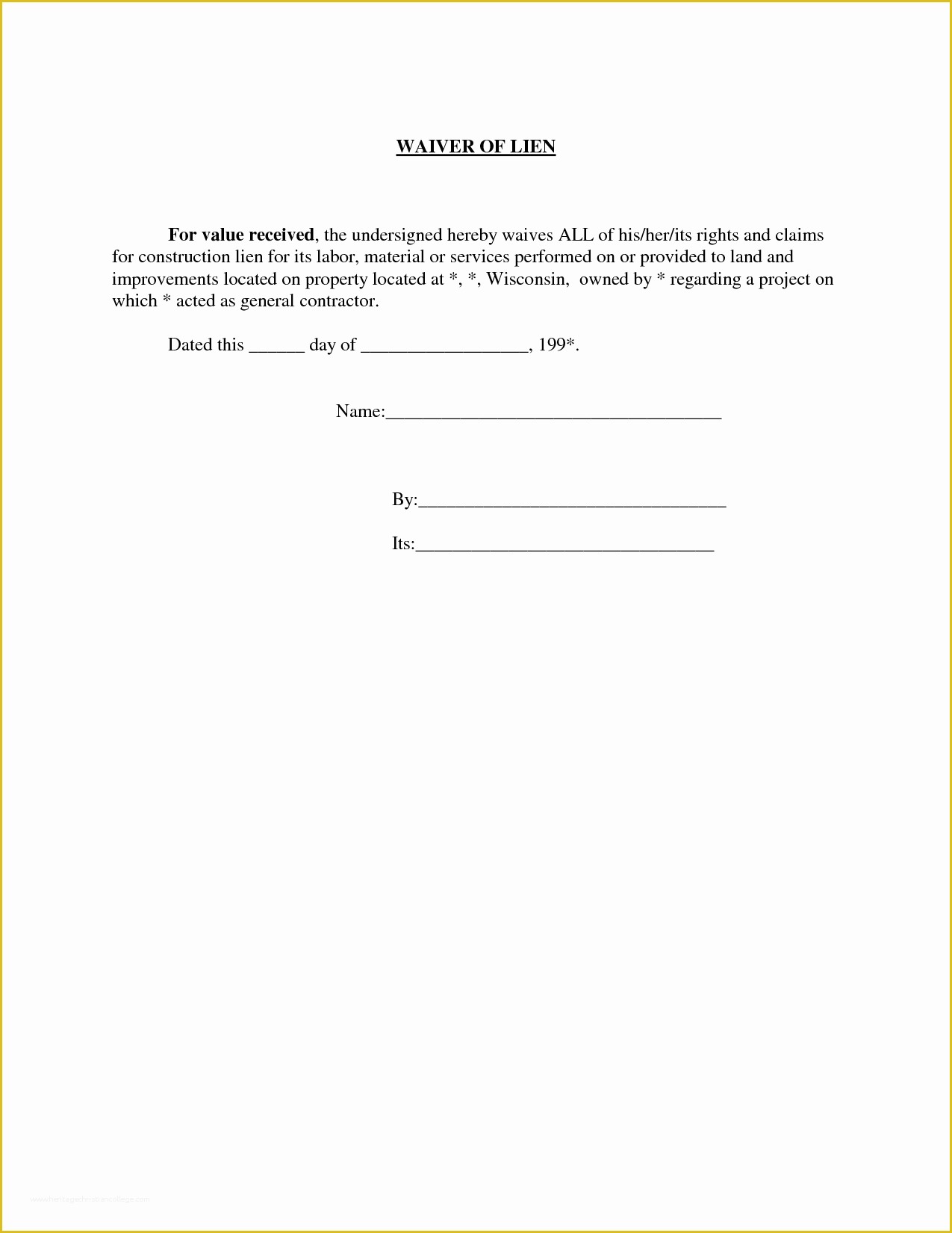 Free Lien Release form Template Of 9 Best Of form Letter Example General Letterforms
