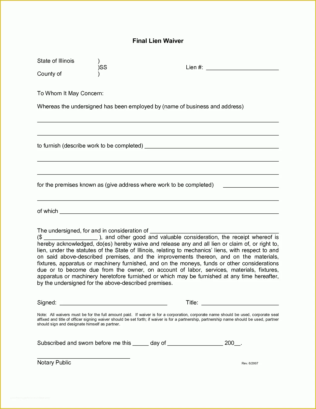 Free Lien Release form Template Of Best S Of Free Lien Waiver Release form Template