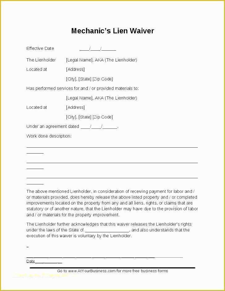 Free Lien Release form Template Of Lien Template Free Lien Release form Examples Lien Waiver