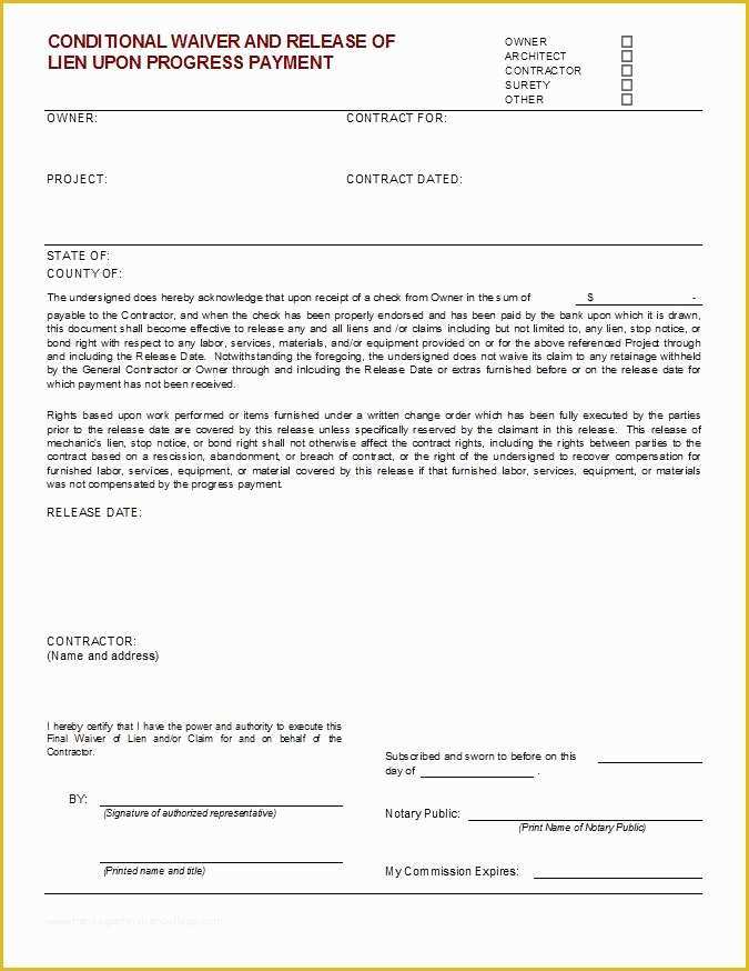 Free Lien Release form Template Of Lien Waiver form Template – Radiofama