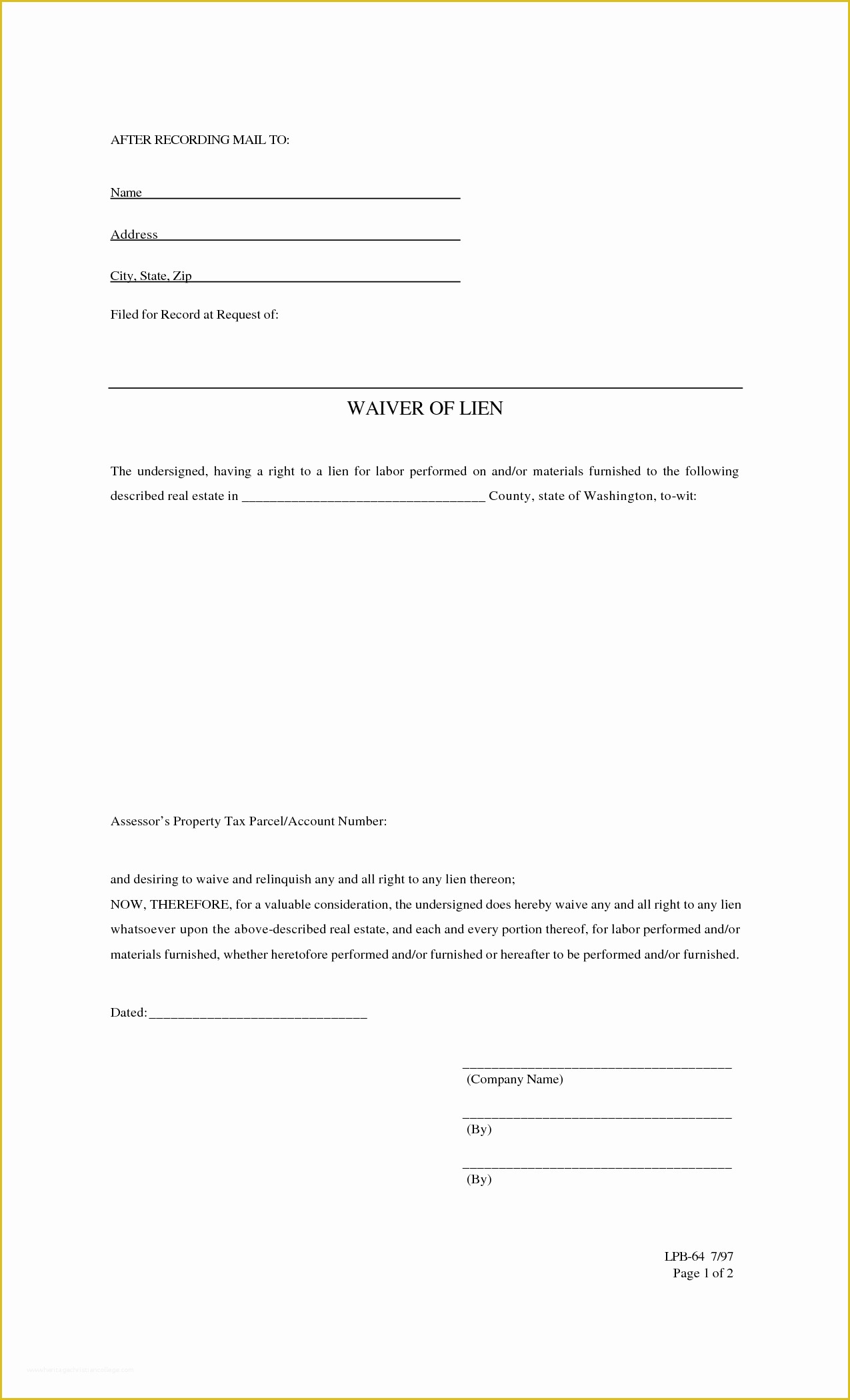 Free Lien Release Form Template Of Print Template Category Page 2 