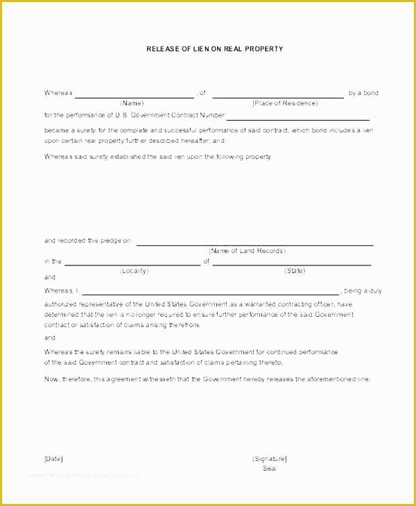 Free Lien Release form Template Of Release Waiver Example Partial Lien Template Free