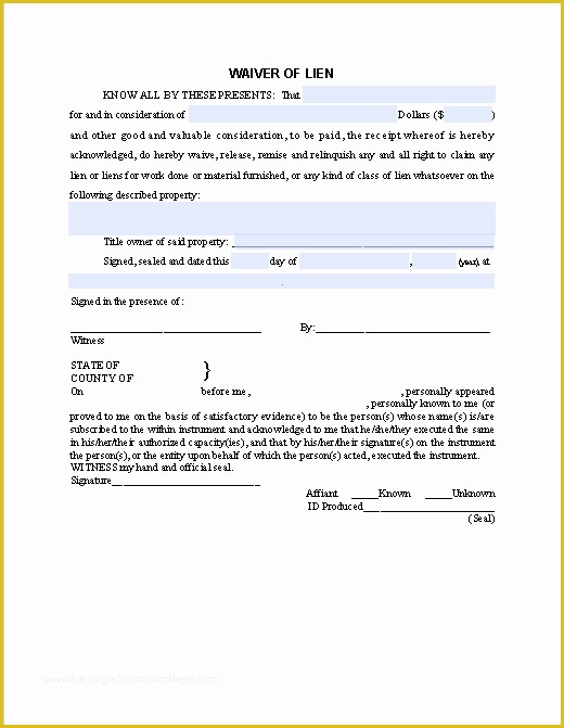 Free Lien Release form Template Of Waiver Of Lien Certificate Template Free Fillable Pdf