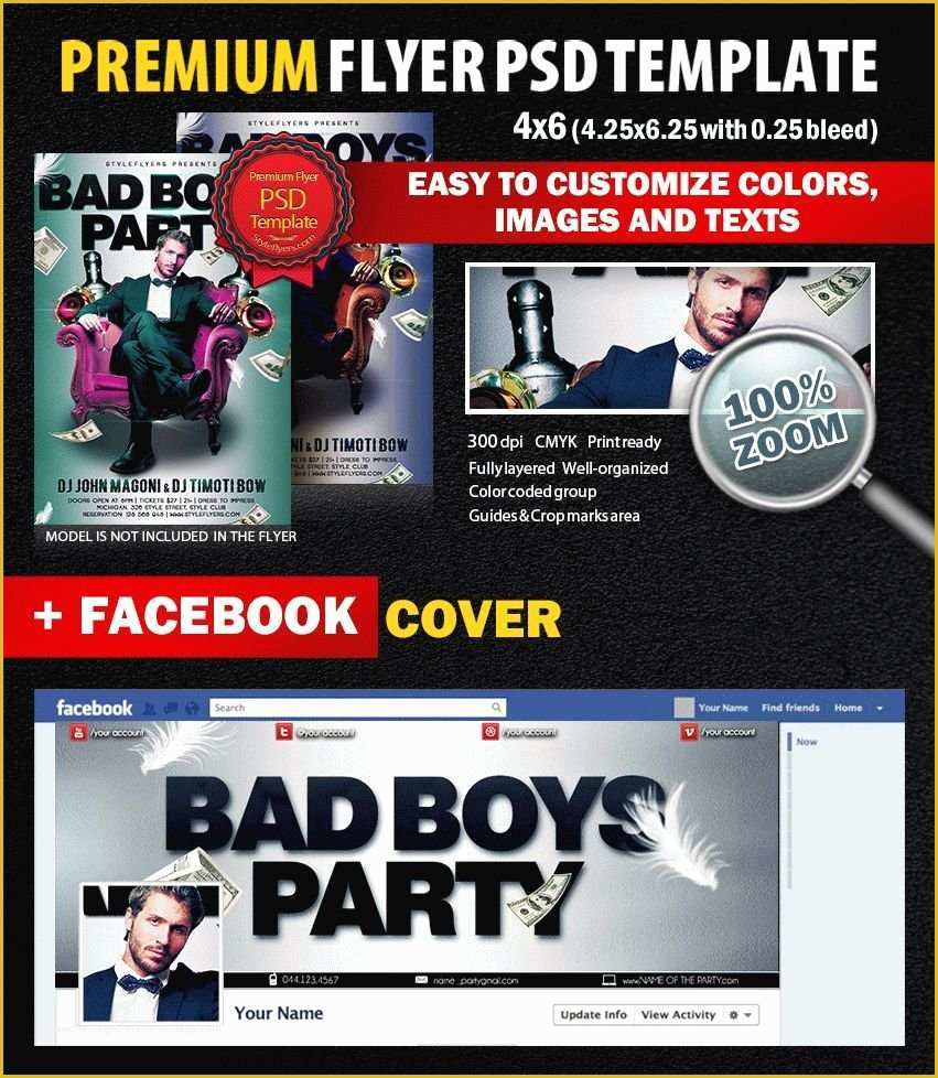 Free Like Us On Facebook Flyer Template Of Bad Boys Party Psd Flyer Template 5959 Styleflyers