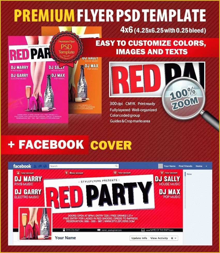 Free Like Us On Facebook Flyer Template Of Red Party Psd Flyer Template 5530 Styleflyers