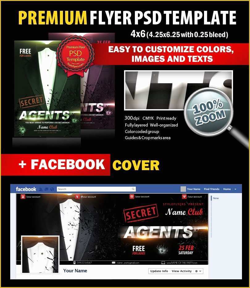 Free Like Us On Facebook Flyer Template Of Secret Agents Party Psd Flyer Template 5617 Styleflyers