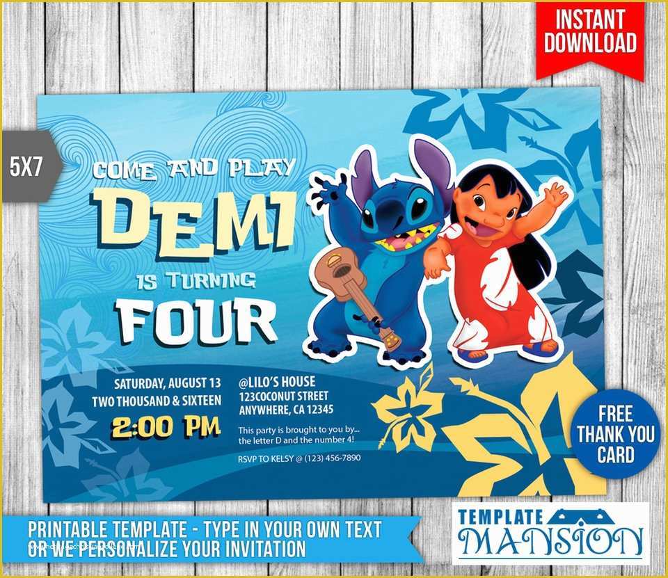 Free Lilo and Stitch Invitation Template Of Lilo and Stitch Invitation Birthday Invitation by