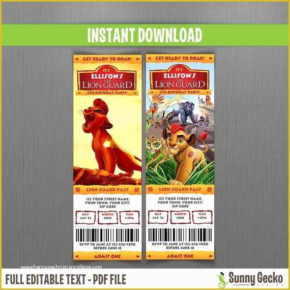 Free Lion Guard Invitation Template Of Disney the Lion Guard Birthday Ticket Invitations Instant