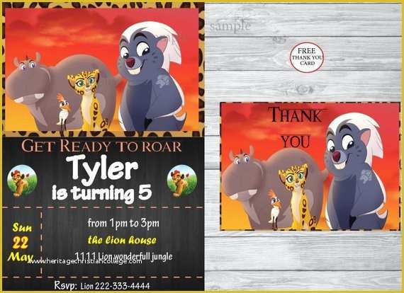 Free Lion Guard Invitation Template Of the Lion Guard Birthday Invitation Free Thank You Card the