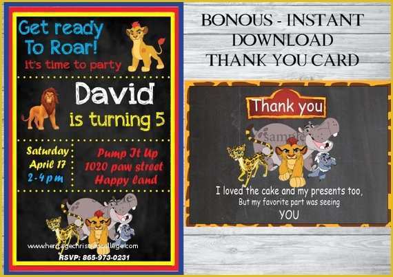 Free Lion Guard Invitation Template Of the Lion Guard Birthday Invitation Free Thank You Card the