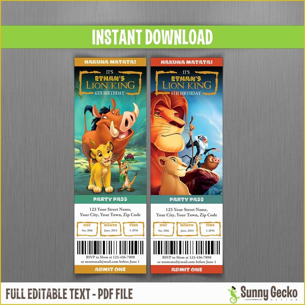 Free Lion Guard Invitation Template Of the Lion King Birthday Ticket Invitations Instant