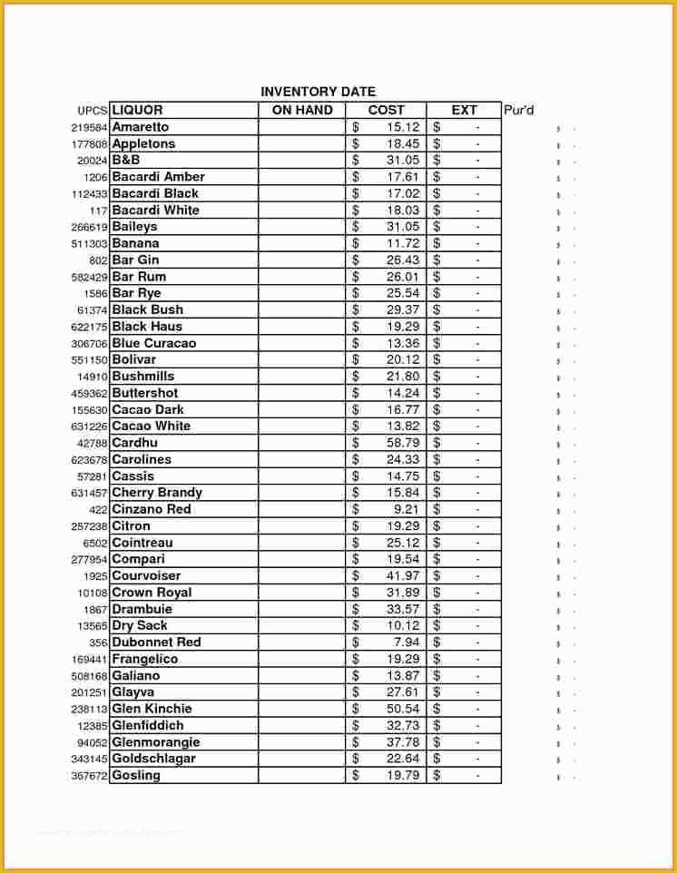 Free Liquor Inventory Template Of 10 Sample Bar Inventory Spreadsheet