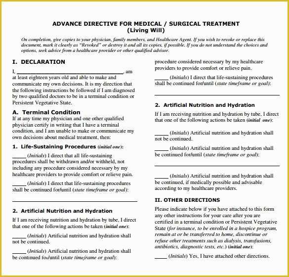 Free Living Will Template California Of 10 Advance Directive forms