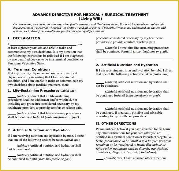 Free Living Will Template California Of 10 Advance Directive forms – Samples Examples & format