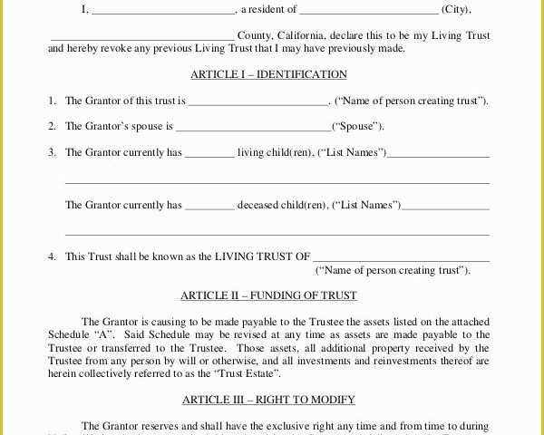 Free Living Will Template California Of 8 Sample Living Trust forms