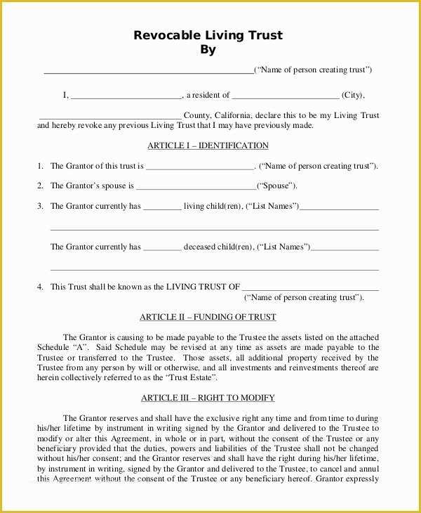 Free Living Will Template California Of 8 Sample Living Trust forms