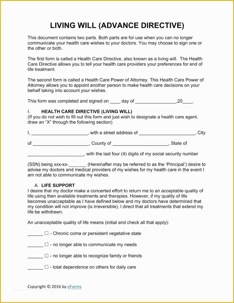Free Living Will Template California Of Advance Directive form