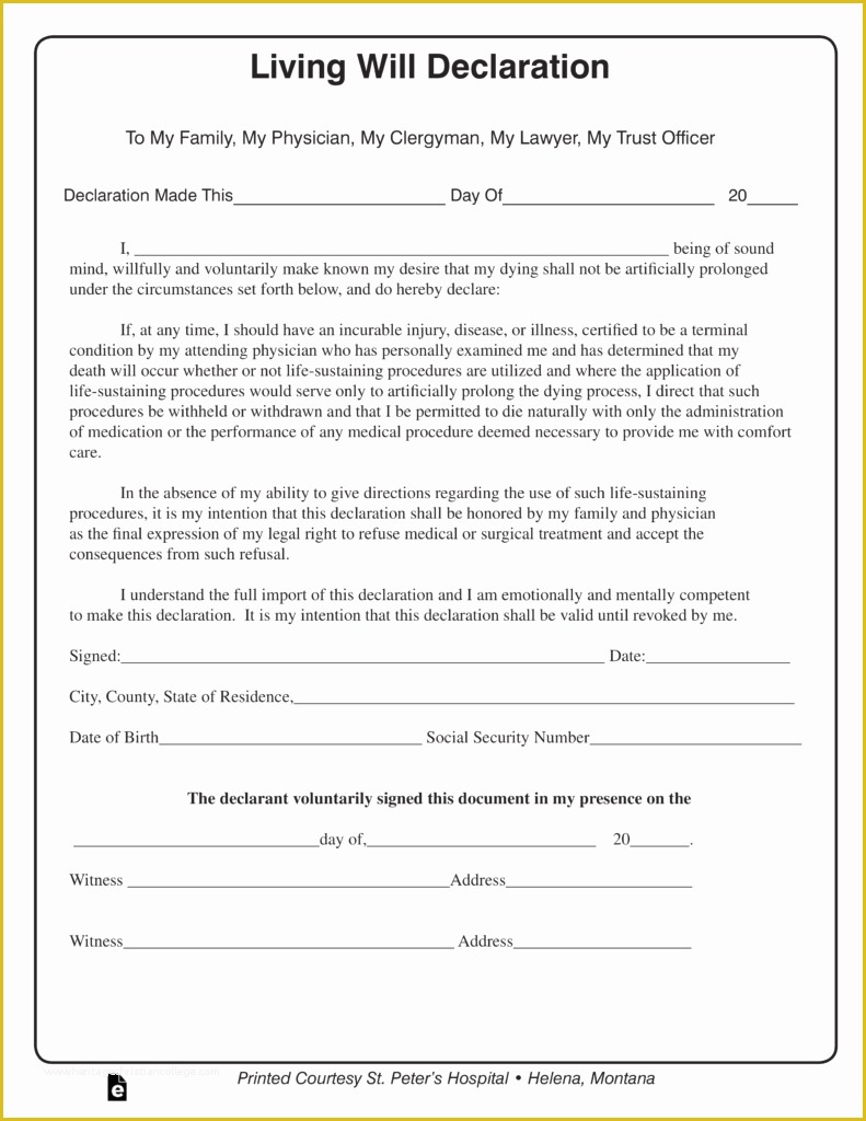 Free Living Will Template California Of Free Montana Living Will Declaration form Pdf